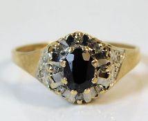 A 9ct gold sapphire & diamond ring 2g size O