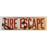 A vintage steel & enamel Fire Escape sign 18in wid