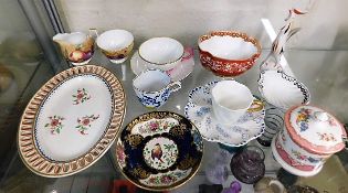 A Davenport fretwork dish, a Meissen cup & other a