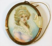 A 19thC. miniature watercolour, mounted a/f 2.75in