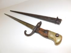 A 19thC. French bayonet & scabbard, dated 1877 26i