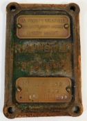 A solid cast iron & brass R. A. Lister plaque with