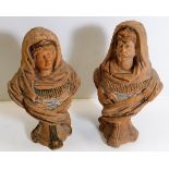 A pair of terracotta busts 8.5in