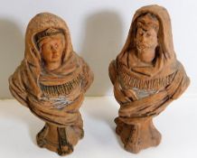 A pair of terracotta busts 8.5in