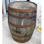 A coopered oak bourbon whisky barrel, 35in high x