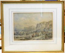 A framed watercolour of coastal scene by David Cox
