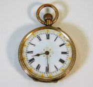 A small 9ct gold pocket watch 26g, runs then stops