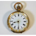 A small 9ct gold pocket watch 26g, runs then stops