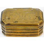 An 18thC. brass snuff box with chased decor to top