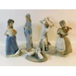 Five Spanish porcelain figures including Lladro, N