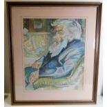 A painting of old man seated by Cornish artist Lio