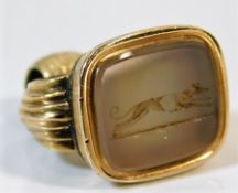 A 19thC. yellow metal, tests as 14ct gold, seal wi
