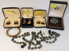 A small quantity of costume jewellery including cu