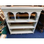 A painted pine vintage wall shelf unit 31.5in wide