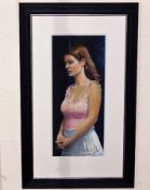 A oil on canvas by Lenkiewicz student, Piran Bishop depicting woman in pink top, image size 20.5in x