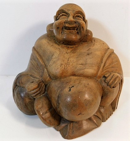 An antique carved wooden Buddha 8in