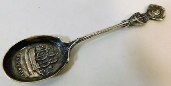 A silver spoon depicting the Revenge, Plymouth