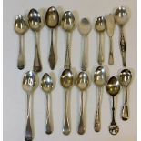 Fourteen silver & white metal silver spoons etc. 2