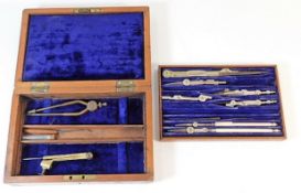 A small cased drawing set, some ivory mounted