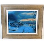 An oil on panel by Alan Kingwell depicting winter