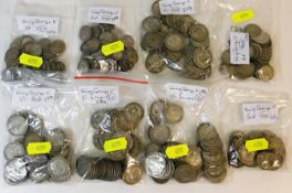 Coins: A quantity of approx. 460 George V sixpences, shillings, threepences, various dates & grades,