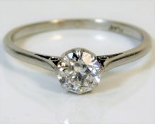 A platinum ring set with a 0.75ct diamond of good