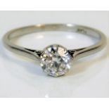 A platinum ring set with a 0.75ct diamond of good