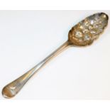 A George II silver berry spoon, indistinct marks d