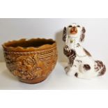 A pottery planter twinned with Staffordshire dog 1