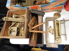 A box of brass door fittings & other sundries