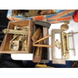 A box of brass door fittings & other sundries