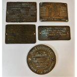 Five solid brass mostly engineering plaques - Puls