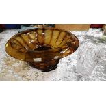 An art deco glass fruit bowl & stand 14in diameter