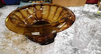 An art deco glass fruit bowl & stand 14in diameter
