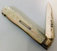 A George Unite silver bladed fruit knife with deco