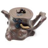 A Yixing clay teapot with caterpillar decor 4in ta