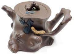 A Yixing clay teapot with caterpillar decor 4in ta