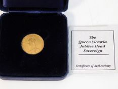 A cased 1890 full gold sovereign with Jubilee Head