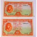 Two early Irish Lady Lavery series bank notes with