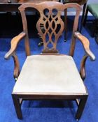 An 18thC. country Chippendale oak carver chair. Pr