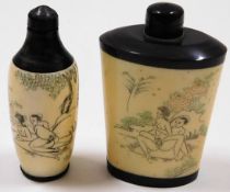 Two 20thC. Japanese bone & horn snuff bottles with