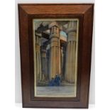 An oak framed watercolour of the temple at Luxor,