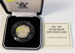 A 1992-93 Royal Mint boxed & cased silver proof 50