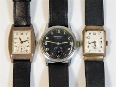 Two gents art deco silver watches, one by Kingston