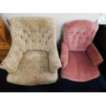 A Victorian upholstered arm chair twinned with a s