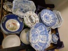 Two boxes of mostly blue & white porcelain includi