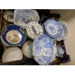 Two boxes of mostly blue & white porcelain includi