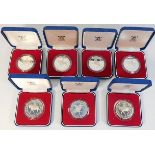 Seven silver proof cased 1977 QEII silver jubilee