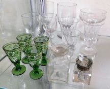 A George III glass rummer twinned with other antique 19thC. glassware & later cut glass ships decant