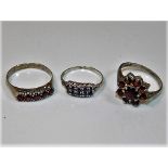 Three silver rings with mixed stones 7.2g